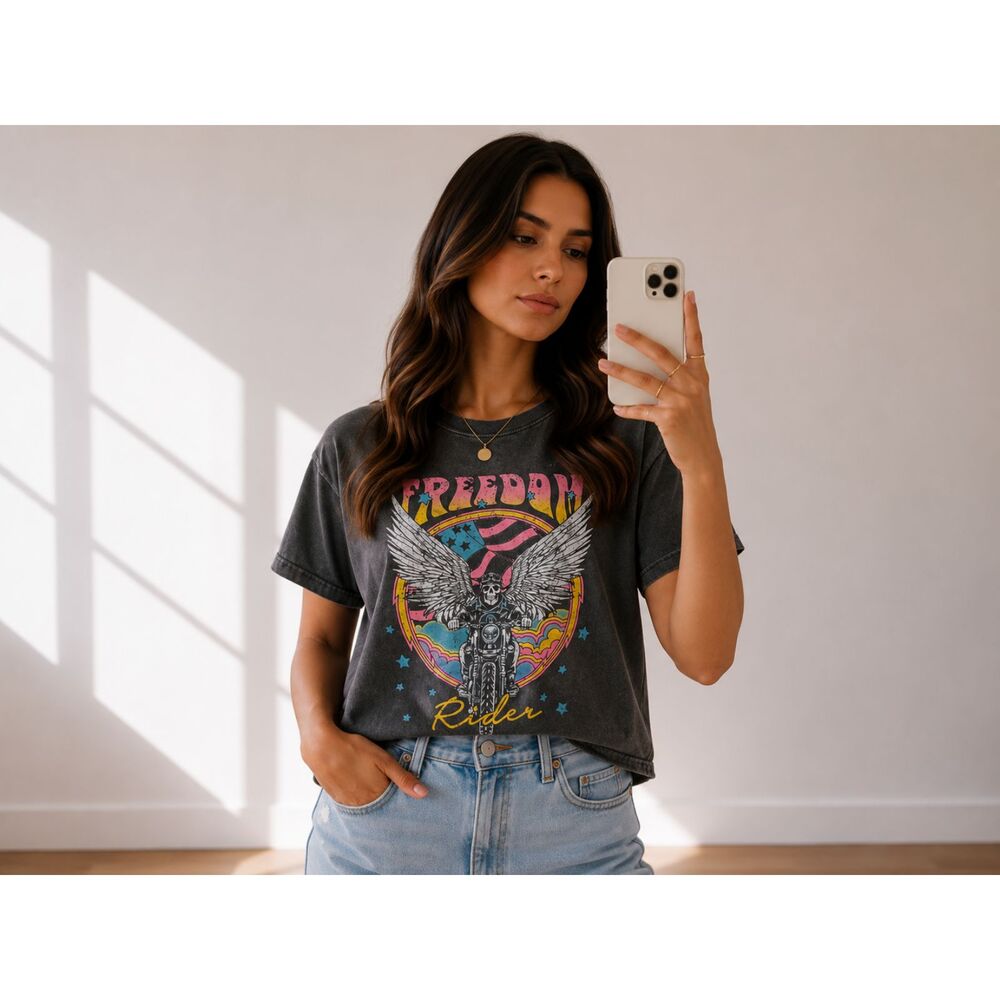 Zutter Freedom Rider Graphic Tee Women’s L Gray Cropped Biker Shirt